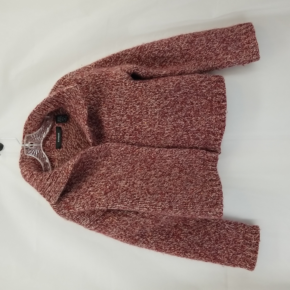 EXPRESS Burgandy Chunky Magnetic Button Closure Cropped Wool Sweater